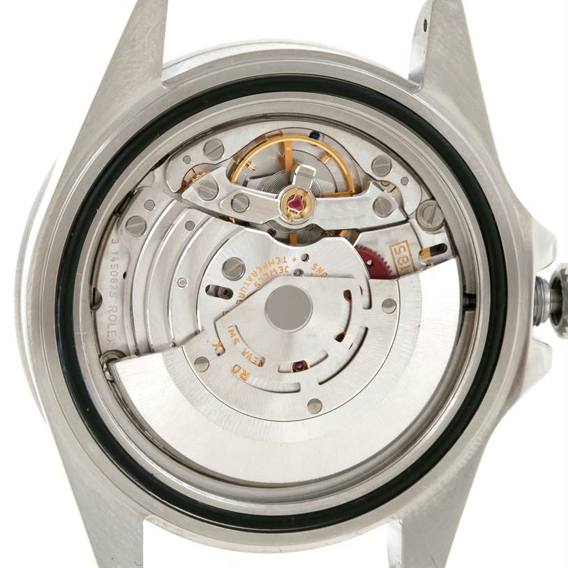 The image shows the movement and inner mechanism of the Rolex Explorer 16570 Men's Stainless Steel White Dial 16570 Men's Stainless Steel White Dial watch, viewed from the back.