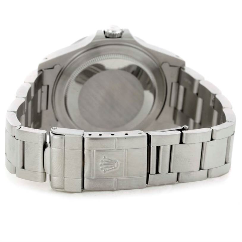 This image shows the backside and bracelet clasp of the Rolex Explorer 16570 Men's Stainless Steel White Dial 16570 Men's Stainless Steel White Dial watch.