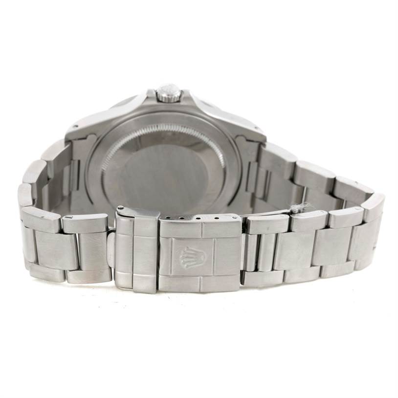 The image shows the back case and bracelet of a Rolex Explorer 16570 Men
s Stainless Steel White Dial 16570 Men
s Stainless Steel White Dial watch.