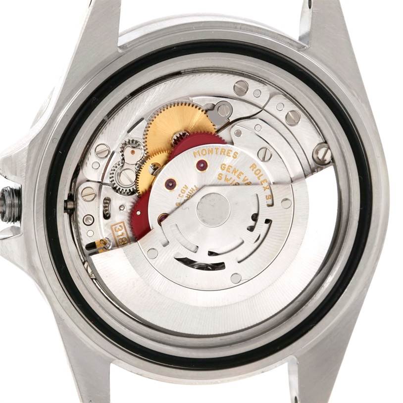 The image shows the movement and internal mechanism of a Rolex Explorer 16570 Men's Stainless Steel Black Dial 16570 Men's Stainless Steel Black Dial watch from a back angle.