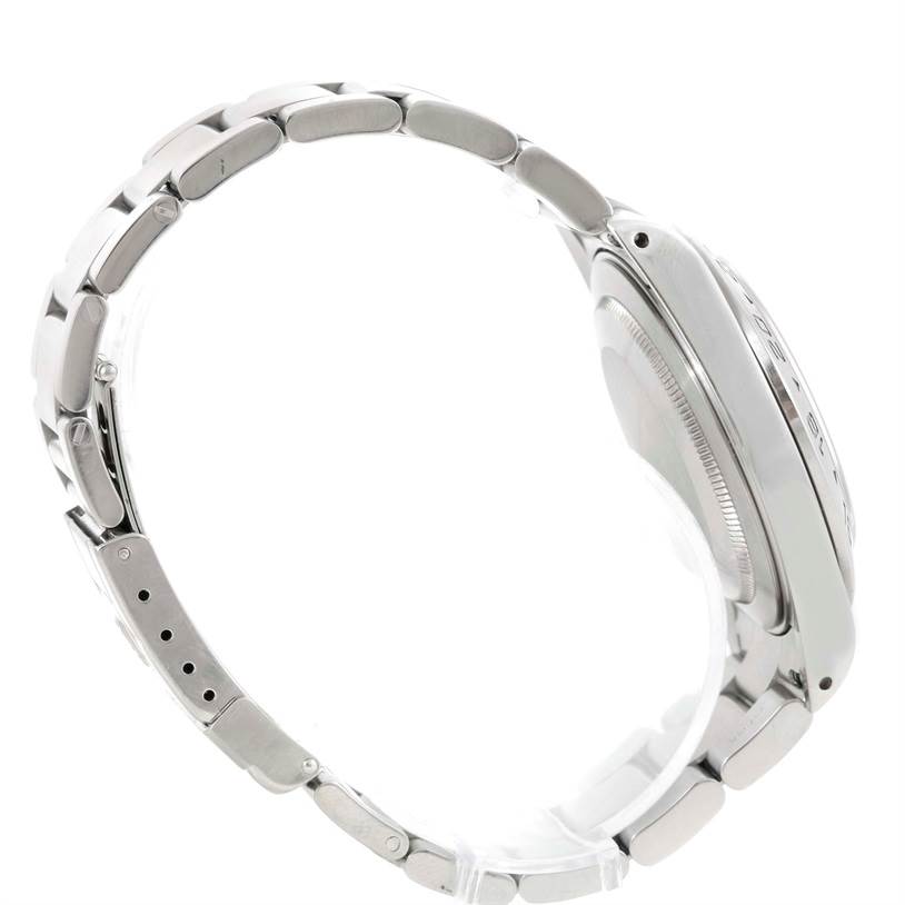 The image shows a side view of the bracelet and case of a Rolex Explorer 16570 Men's Stainless Steel Black Dial 16570 Men's Stainless Steel Black Dial watch.