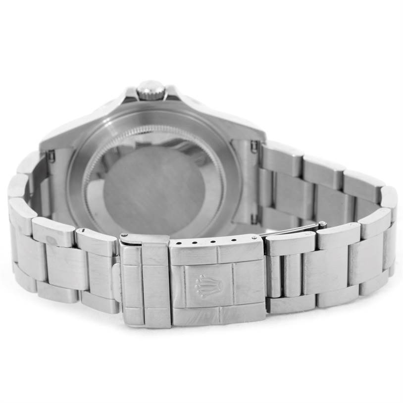 The image shows the back case and clasp of a Rolex Explorer 16570 Men's Stainless Steel White Dial 16570 Men's Stainless Steel White Dial watch from a rear angle.