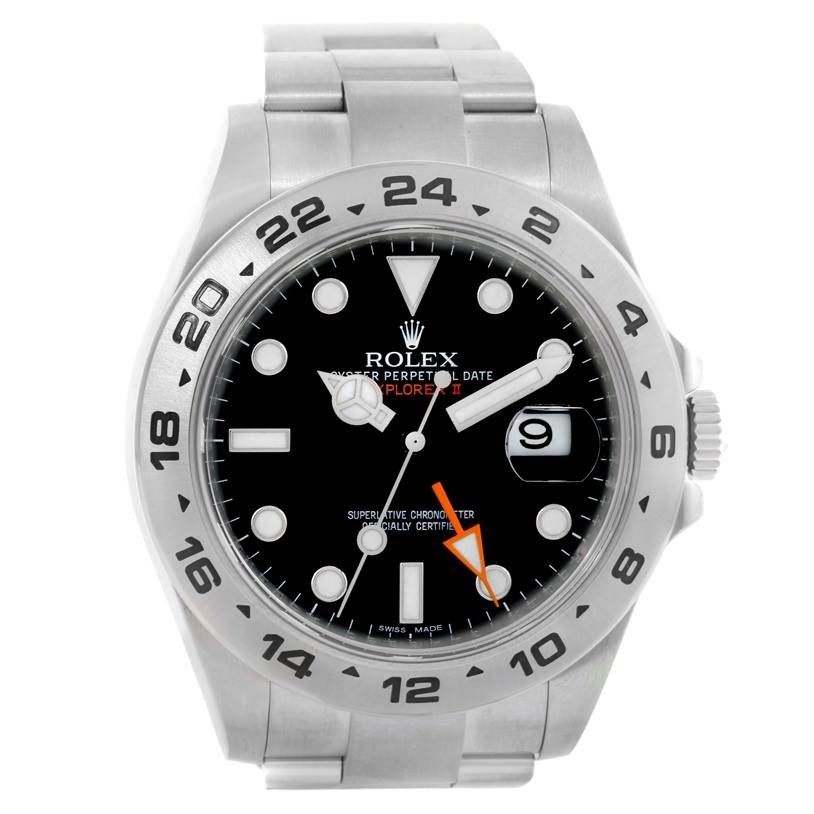 The image shows the face and part of the band of a Rolex Explorer 216570 Men's Stainless Steel Black Dial 216570 Men's Stainless Steel Black Dial watch, displaying time and date features.
