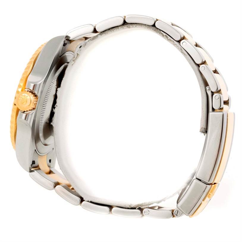 The image shows a side view angle of the Rolex GMT-Master 116713 Men's Stainless Steel Black Dial 116713 Men's Stainless Steel Black Dial watch, focusing on the crown and bracelet.