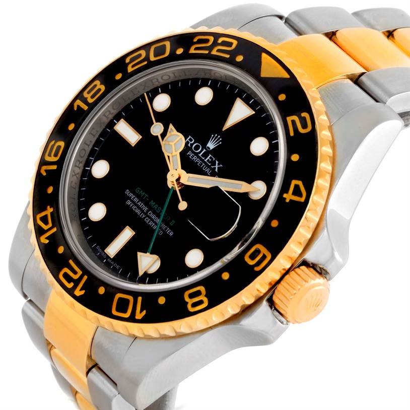 Rolex GMT Master II Mens 18k Gold Steel Black Dial Watch 116713 ...