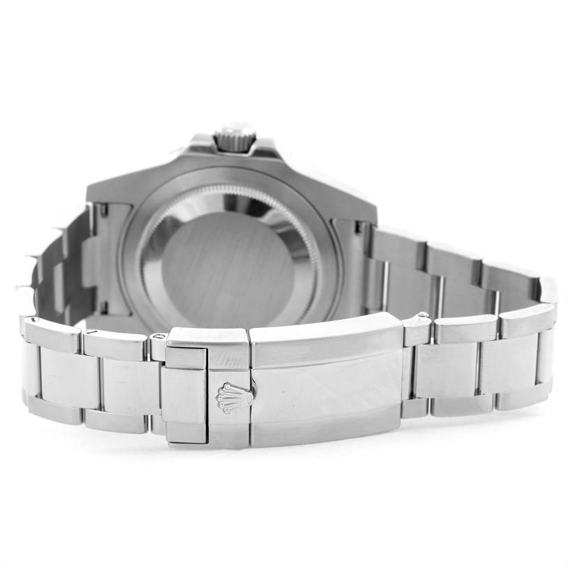 The image shows the back case and bracelet clasp of a Rolex GMT-Master 116710BKSO Men's Stainless Steel Black Dial 116710BKSO Men's Stainless Steel Black Dial watch.