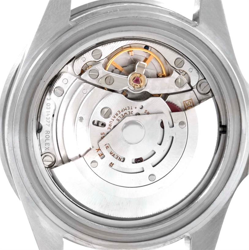 This image shows the back view of the Rolex GMT-Master 16710 Men's Stainless Steel Black Dial 16710 Men's Stainless Steel Black Dial watch, focusing on the movement and internal mechanism.