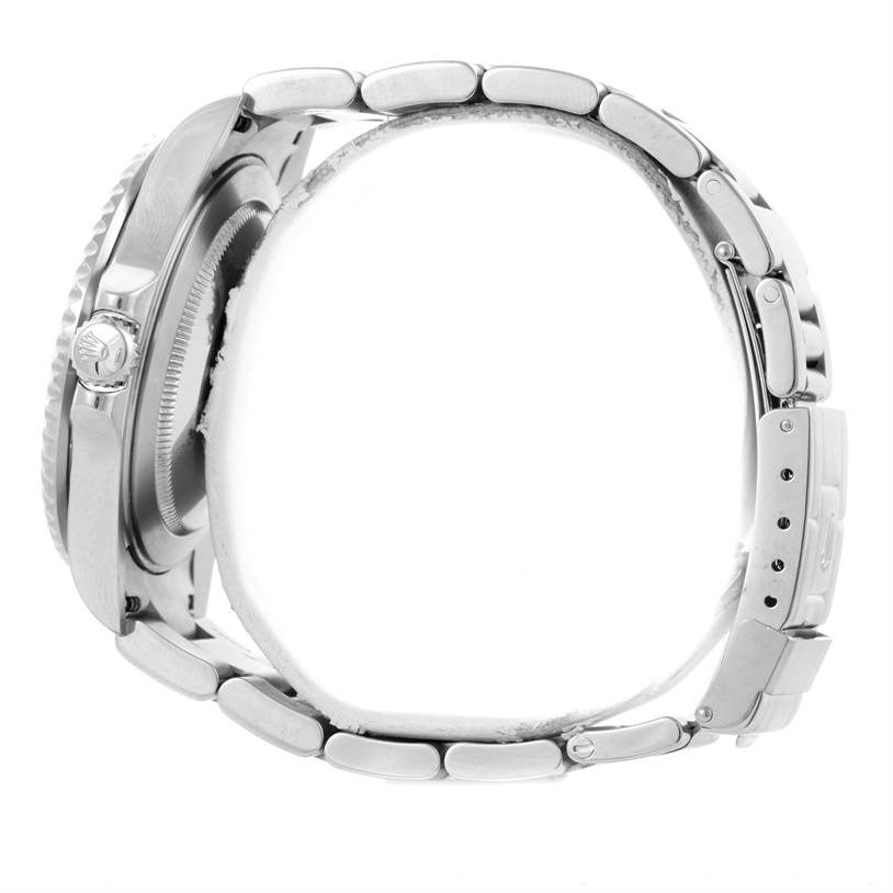 The image shows the side view of a Rolex GMT-Master 16710 Men's Stainless Steel Black Dial 16710 Men's Stainless Steel Black Dial watch, highlighting the bracelet, case, and crown.