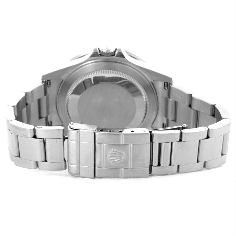 The image shows the back case and bracelet clasp of a Rolex GMT-Master 16710 Men's Stainless Steel Black Dial 16710 Men's Stainless Steel Black Dial watch.