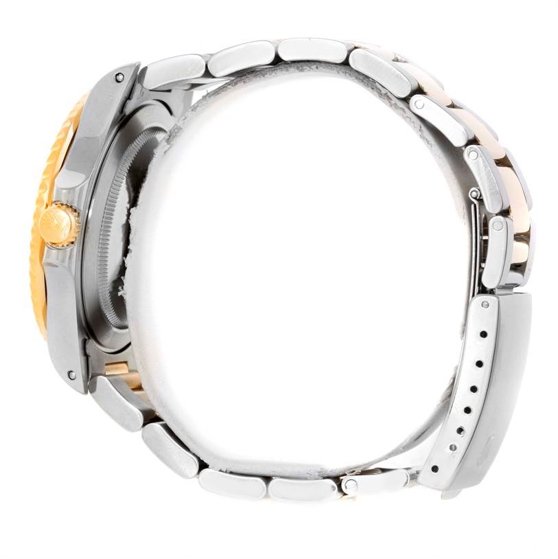 This image shows a side profile of a Rolex GMT-Master 16713 Men's Stainless Steel Black Dial 16713 Men's Stainless Steel Black Dial watch, highlighting the bracelet and part of the case and crown.