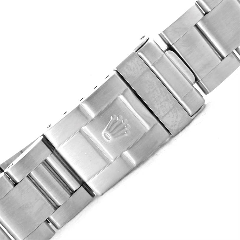 This image shows the clasp and bracelet of a Rolex GMT-Master 16710 Men's Stainless Steel Black Dial 16710 Men's Stainless Steel Black Dial watch, featuring the Rolex crown logo.