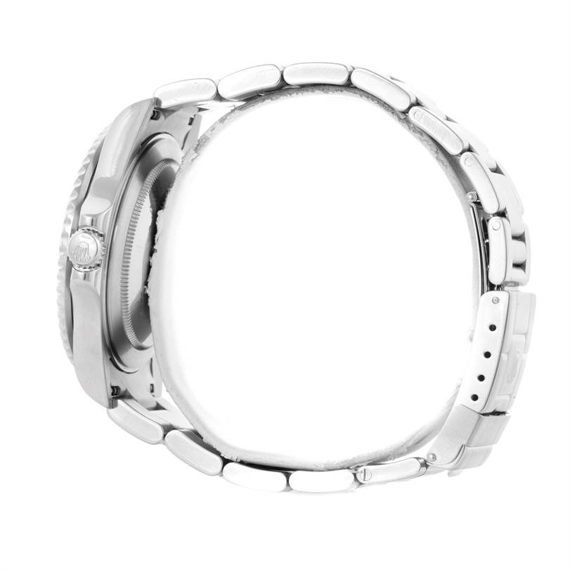 The image shows a side view of a Rolex GMT-Master 16710 Men's Stainless Steel Black Dial 16710 Men's Stainless Steel Black Dial watch, focusing on the bracelet and crown.