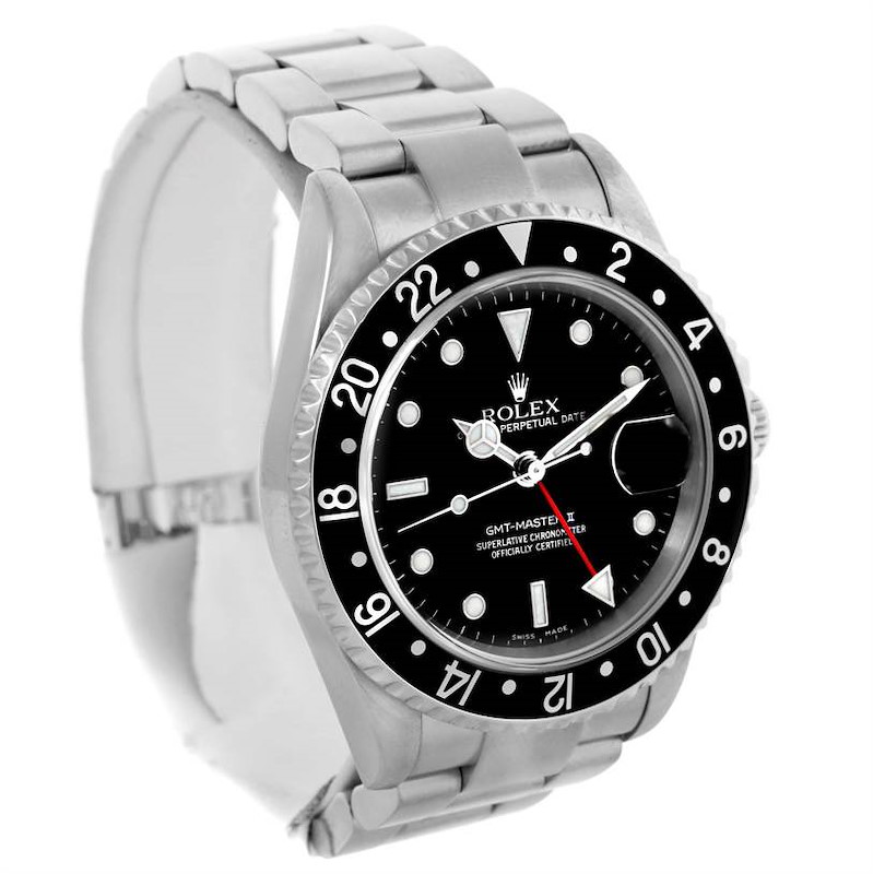 Rolex GMT Master II Black Bezel Mens Stainless Steel Watch 16710 SwissWatchExpo