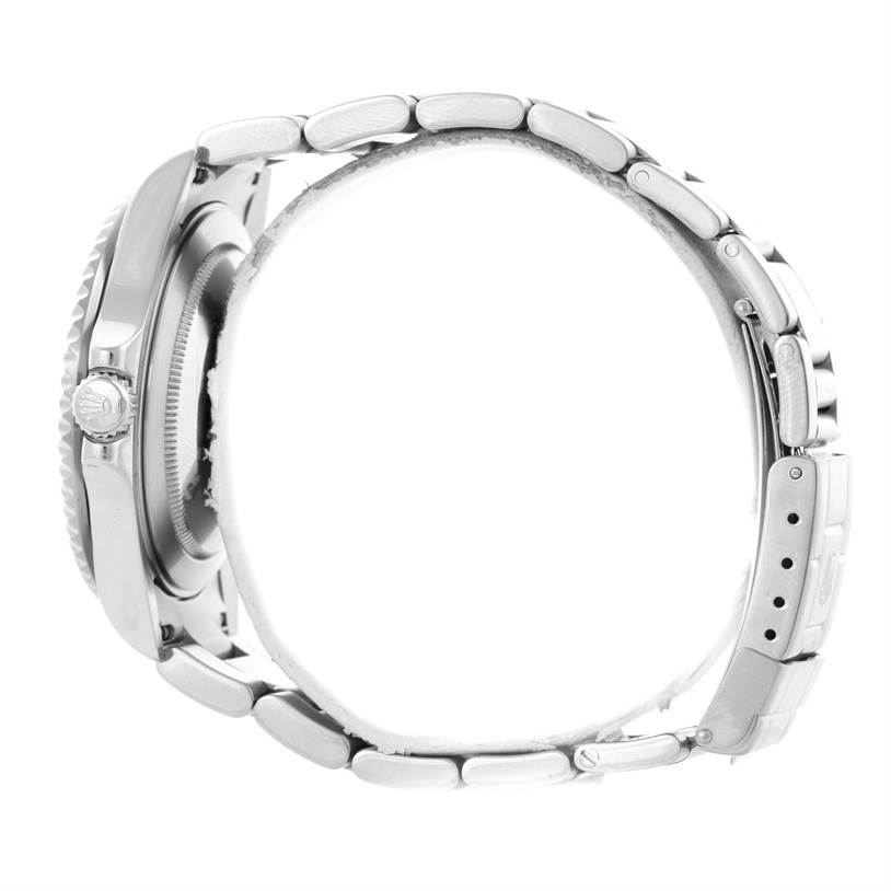 The image shows the side profile of a Rolex GMT-Master 16710 Men's Stainless Steel Black Dial 16710 Men's Stainless Steel Black Dial watch, highlighting its bracelet and crown.