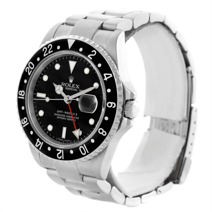 The image shows a Rolex GMT-Master 16710 Men's Stainless Steel Black Dial 16710 Men's Stainless Steel Black Dial II watch at a three-quarter angle, displaying the bezel, dial, bracelet, and crown.