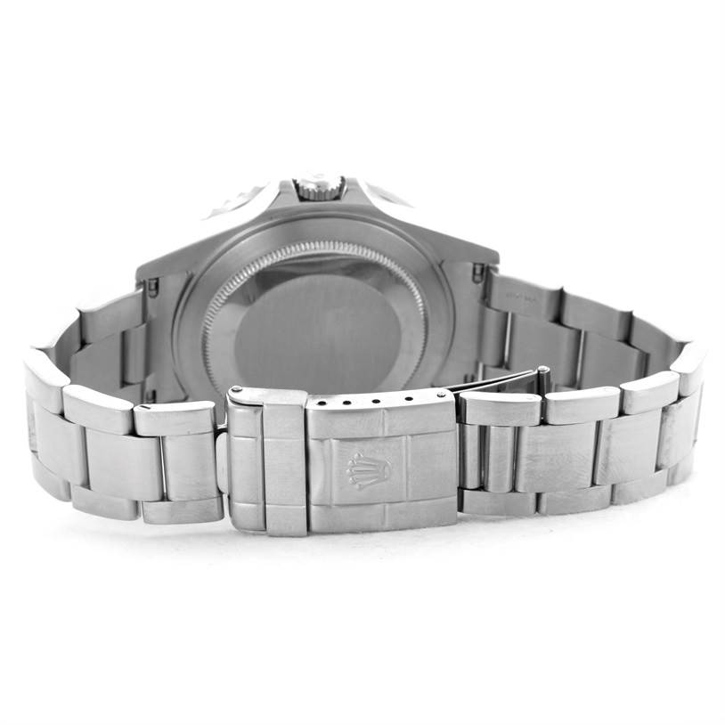 The image shows the back case and metal bracelet clasp of a Rolex GMT-Master 16710 Men's Stainless Steel Black Dial 16710 Men's Stainless Steel Black Dial watch.