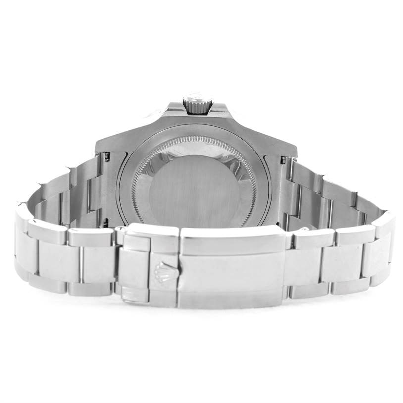 The image shows the back view of a Rolex GMT-Master 116710 Men's Stainless Steel Black Dial 116710 Men's Stainless Steel Black Dial watch, highlighting the case back and bracelet clasp.