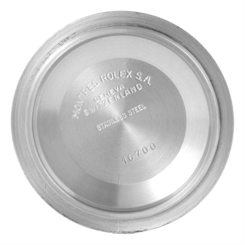 This is the back cover of a Rolex GMT-Master 16700 Men's Stainless Steel Black Dial 16700 Men's Stainless Steel Black Dial, model number 16700, showing its engraving.