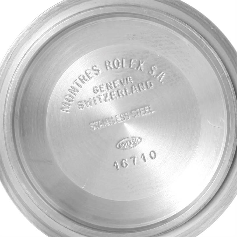 This image shows the inner case back of a Rolex GMT-Master 16713 Men's Stainless Steel Brown Dial 16713 Men's Stainless Steel Brown Dial model watch, displaying manufacturing and material details.