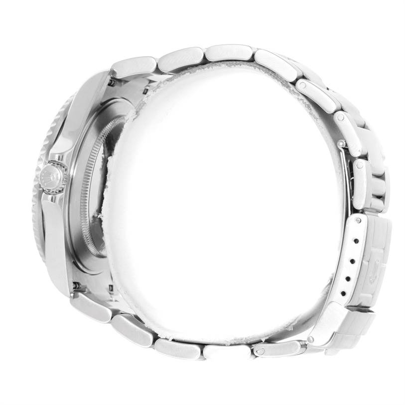 The image shows the side view of a Rolex GMT-Master 16710 Men's Stainless Steel Black Dial 16710 Men's Stainless Steel Black Dial watch, highlighting the crown, case, and part of the bracelet.