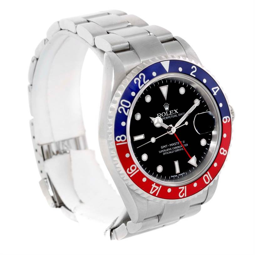 The image shows a Rolex GMT-Master 16710 Men's Stainless Steel Black Dial 16710 Men's Stainless Steel Black Dial watch at a frontal angle, displaying its bezel, dial, and bracelet.