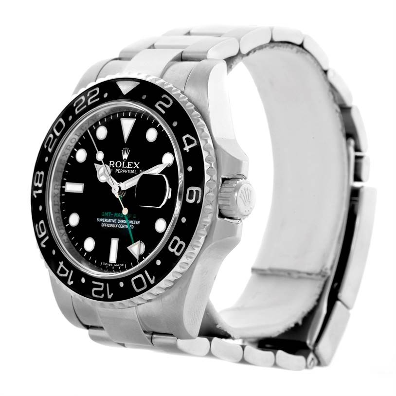 The Rolex GMT-Master 116710 Men's Stainless Steel Black Dial 116710 Men's Stainless Steel Black Dial watch is shown at a three-quarter angle displaying the face, bezel, crown, and bracelet.