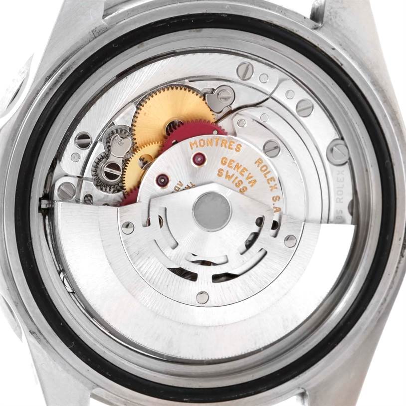 The image shows the internal movement mechanism of the Rolex GMT-Master 16710 Men's Stainless Steel Black Dial 16710 Men's Stainless Steel Black Dial watch from a rear angle with the case back removed.