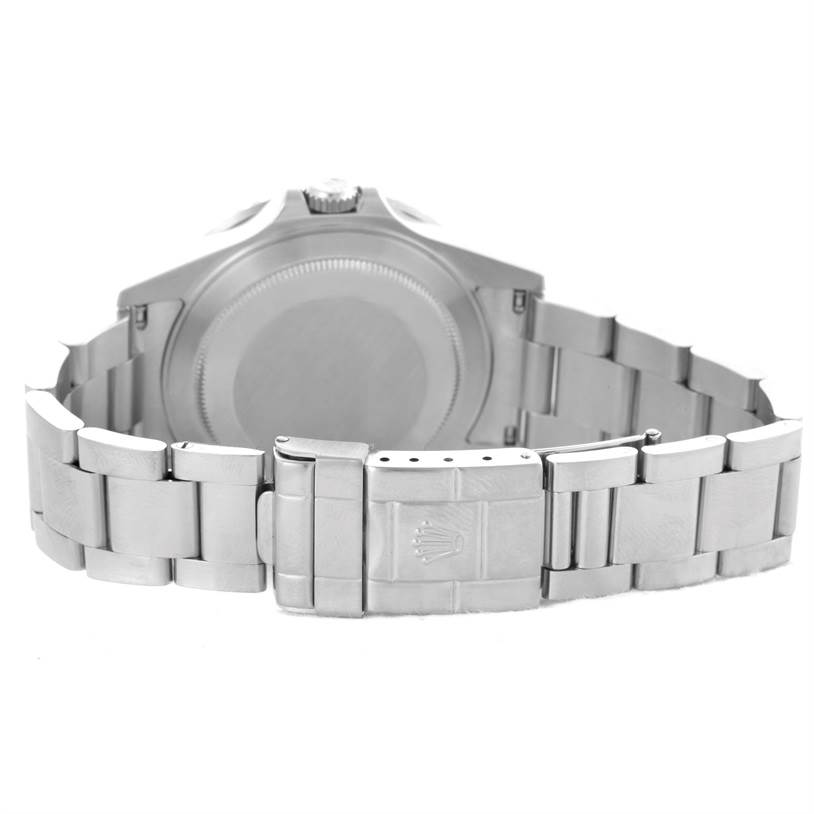 This image shows the back view of the Rolex GMT-Master 16710 Men's Stainless Steel Black Dial 16710 Men's Stainless Steel Black Dial watch, focusing on its case back and bracelet with the clasp.