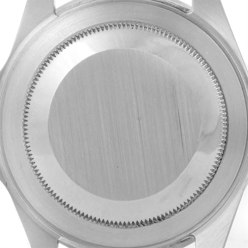 This image shows the back case of a Rolex GMT-Master 16710 Men's Stainless Steel Black Dial 16710 Men's Stainless Steel Black Dial watch, viewed from directly behind.