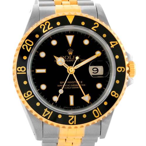 Photo of Rolex GMT Master II Mens 18k Yellow Gold Steel Watch 16713 Unworn