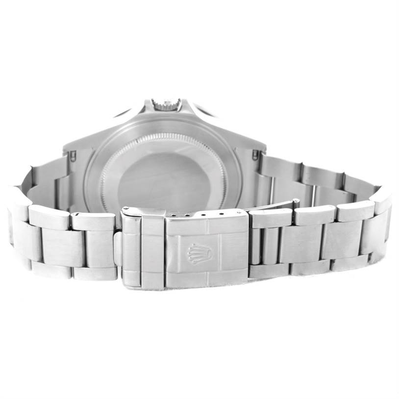 The image shows the back case and partially open bracelet of a Rolex GMT-Master 16710 Men's Stainless Steel Black Dial 16710 Men's Stainless Steel Black Dial watch.