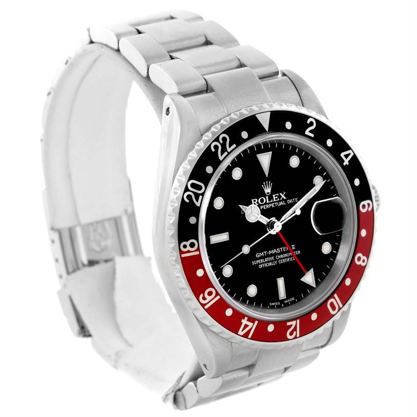 The Rolex GMT-Master 16710 Men's Stainless Steel Black Dial 16710 Men's Stainless Steel Black Dial watch is shown at a slight angle from the front, highlighting the bezel, dial, and bracelet.