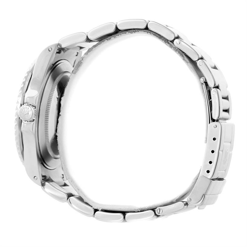 The image shows a side view of the Rolex GMT-Master 16710 Men's Stainless Steel Black Dial 16710 Men's Stainless Steel Black Dial watch, focusing on the bracelet and crown.