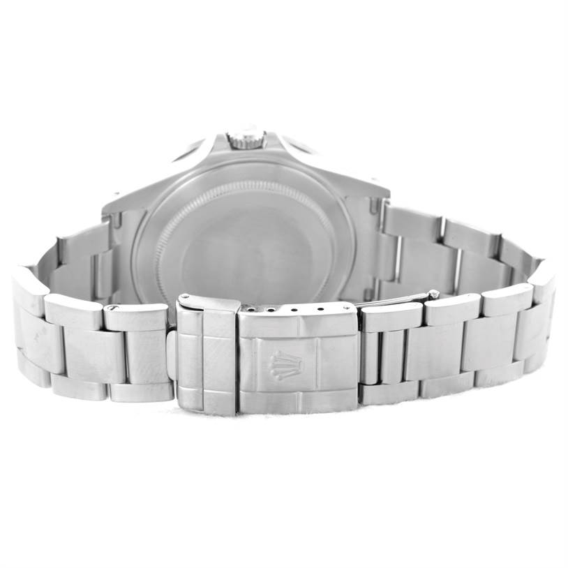 The image shows the back view of the Rolex GMT-Master 16710 Men's Stainless Steel Black Dial 16710 Men's Stainless Steel Black Dial watch, highlighting the case back and bracelet clasp.