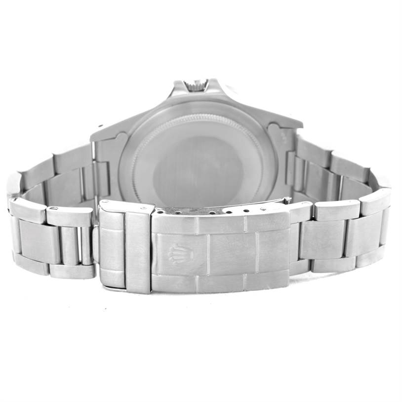 This image shows the backside and bracelet clasp of a Rolex GMT-Master 16750 Men's Stainless Steel Black Dial 16750 Men's Stainless Steel Black Dial watch.