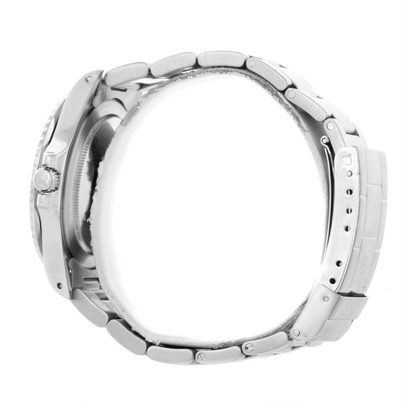 This image shows a side view of the Rolex GMT-Master 16750 Men's Stainless Steel Black Dial 16750 Men's Stainless Steel Black Dial watch, highlighting the bracelet, case, and crown.