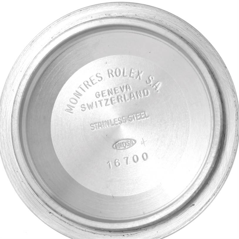 This is the inner case back of a Rolex GMT-Master 16700 Men
s Stainless Steel Black Dial 16700 Men
s Stainless Steel Black Dial watch, model number 16700, showing "Montres Rolex S.A. Geneva Switzerland."