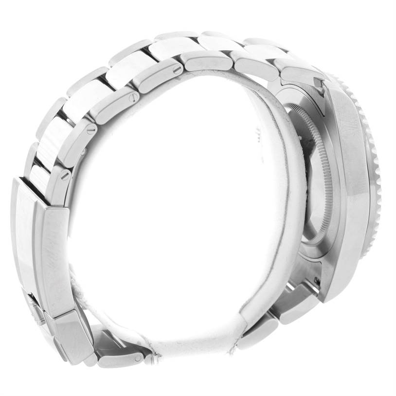 The image shows the side view of a Rolex GMT-Master 116710 Men's Stainless Steel Black Dial 116710 Men's Stainless Steel Black Dial watch, highlighting the bracelet and watch case.