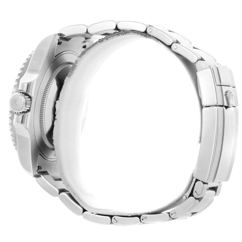 This image shows a side view of a Rolex GMT-Master 116710 Men's Stainless Steel Black Dial 116710 Men's Stainless Steel Black Dial watch, focusing on the bracelet, clasp, and case sides.