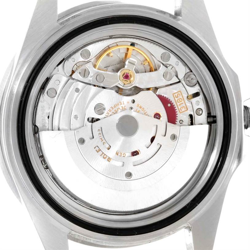 This image shows the intricate back view of the Rolex GMT-Master 16710 Men's Stainless Steel Black Dial 16710 Men's Stainless Steel Black Dial watch movement, revealing its internal mechanisms.