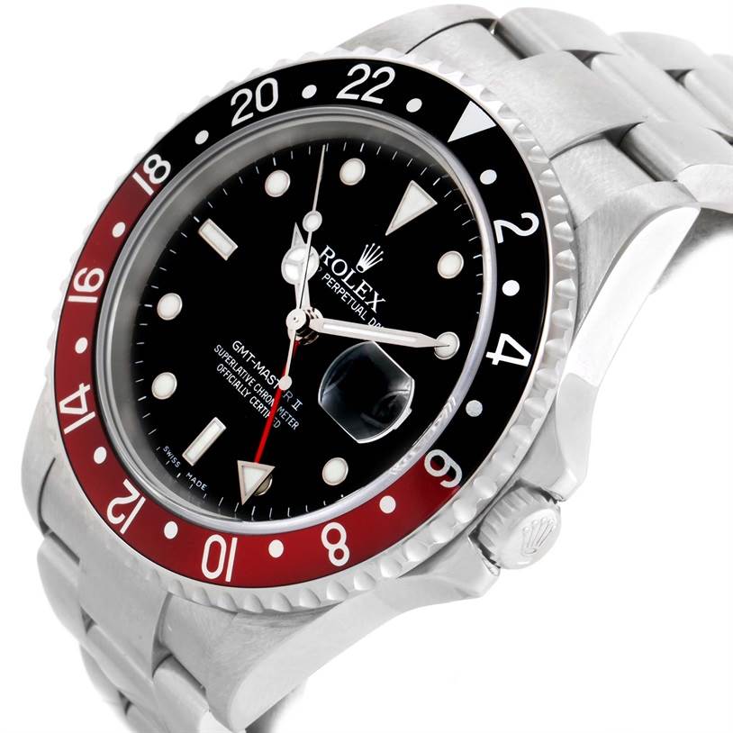 The image shows a Rolex GMT-Master 16710 Men's Stainless Steel Black Dial 16710 Men's Stainless Steel Black Dial II watch from an angled close-up, displaying the dial, bezel, and bracelet.