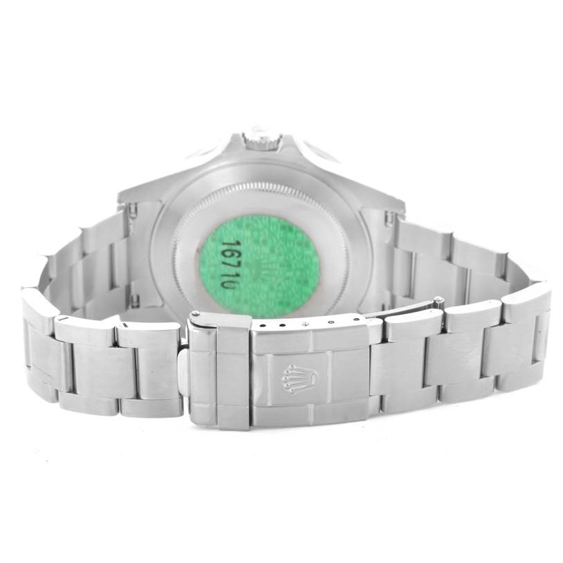 The image shows the back case and bracelet of a Rolex GMT-Master 16710 Men's Stainless Steel Black Dial 16710 Men's Stainless Steel Black Dial watch, with the clasp and case back details visible.