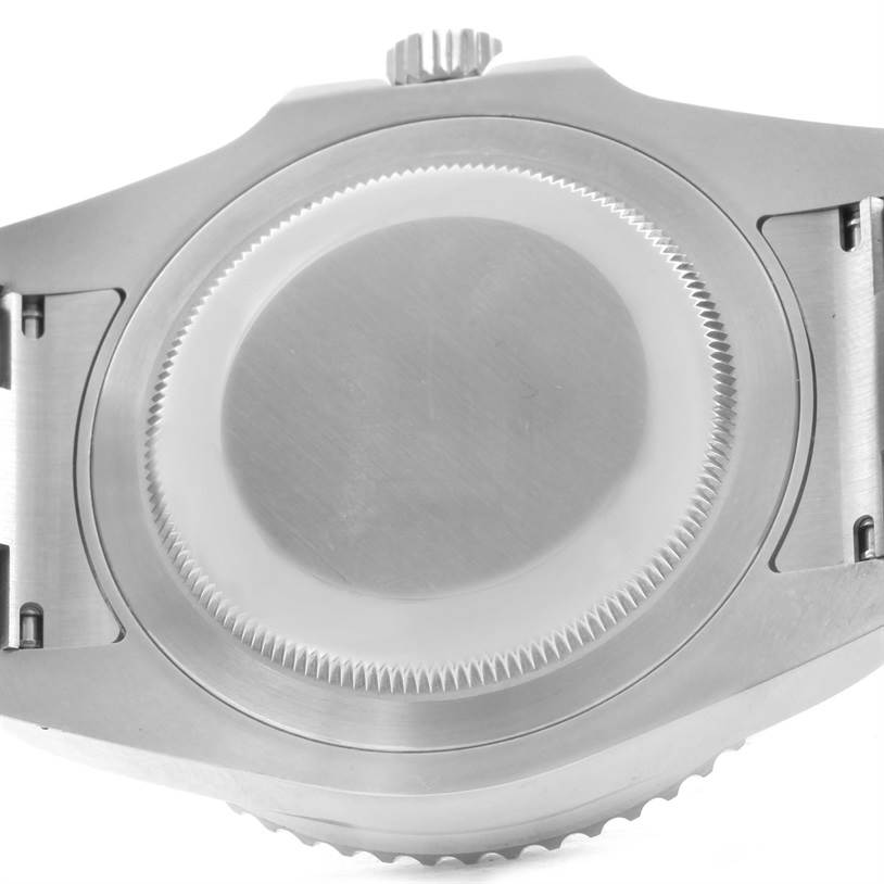 The image shows the back view of the case of a Rolex GMT-Master 116710BLNR Men's Stainless Steel Black Dial 116710BLNR Men's Stainless Steel Black Dial watch, including the screw-down case back and part of the lugs.