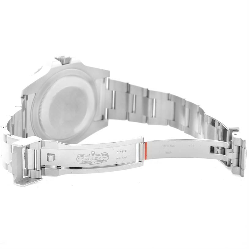 The image shows the open clasp and back case of a Rolex GMT-Master 116710BLNR Men's Stainless Steel Black Dial 116710BLNR Men's Stainless Steel Black Dial watch.