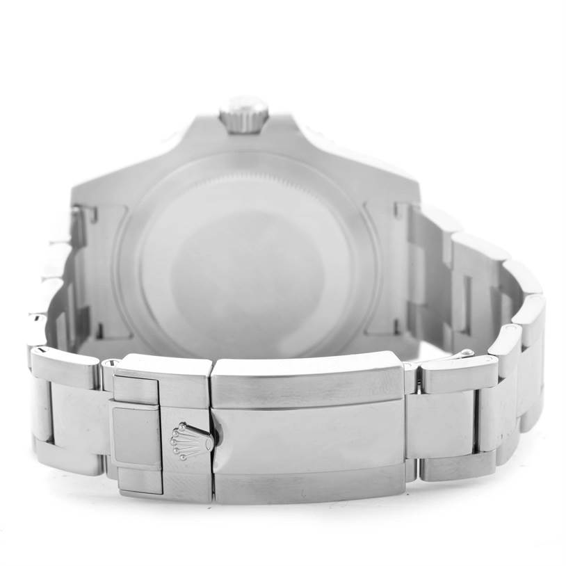 This image shows the back case and clasp of a Rolex GMT-Master 116710BLNR Men's Stainless Steel Black Dial 116710BLNR Men's Stainless Steel Black Dial watch, viewed from the rear.