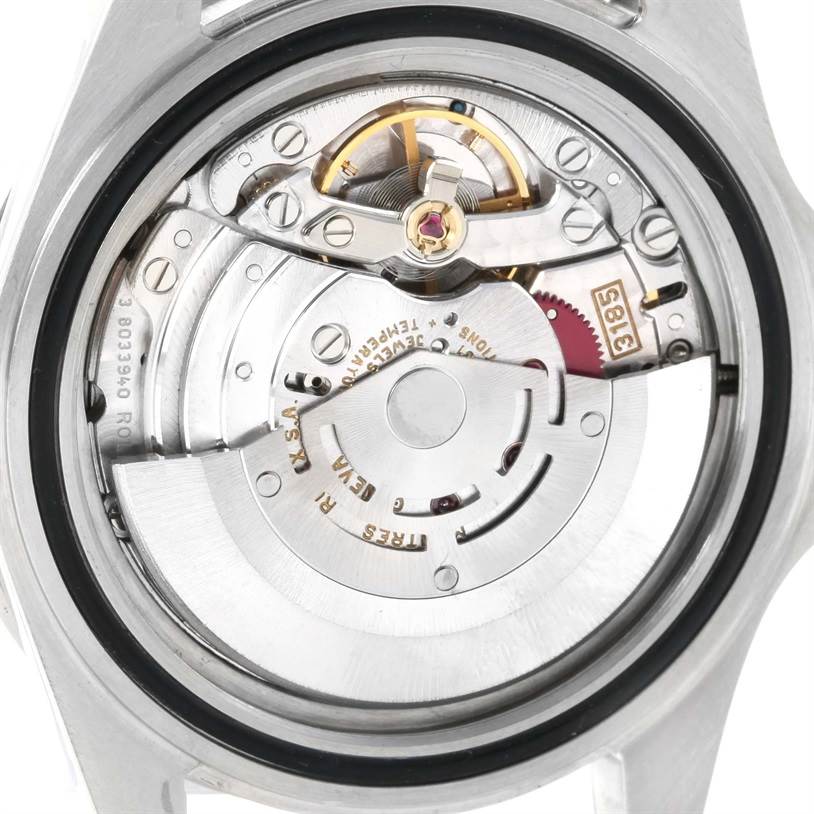 The image shows the back view of a Rolex GMT-Master 16710 Men's Stainless Steel Black Dial 16710 Men's Stainless Steel Black Dial watch, focusing on its movement and internal mechanics.