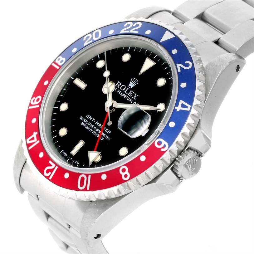 The Rolex GMT-Master 16700 Men's Stainless Steel Black Dial 16700 Men's Stainless Steel Black Dial watch is shown at a slight angle, highlighting the bezel, dial, crown, and part of the bracelet.
