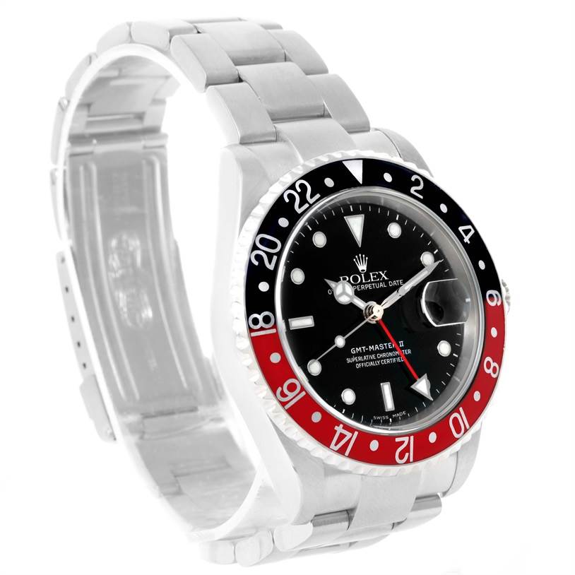 The image shows a Rolex GMT-Master 16710 Men's Stainless Steel Black Dial 16710 Men's Stainless Steel Black Dial watch at a front-left angle, displaying the face, bezel, and bracelet.
