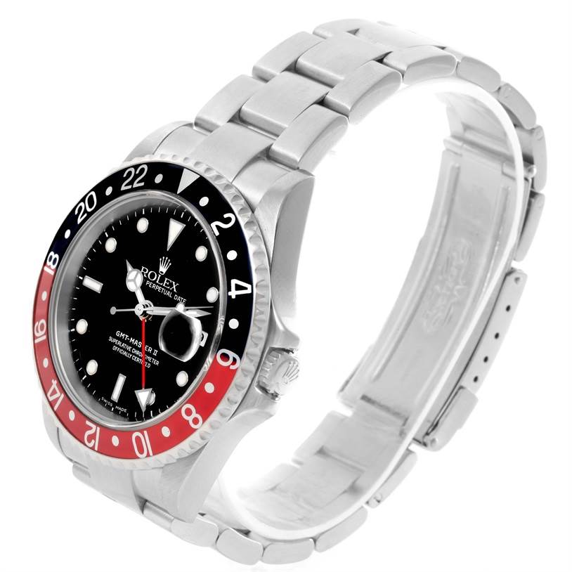 The image shows a Rolex GMT-Master 16710 Men's Stainless Steel Black Dial 16710 Men's Stainless Steel Black Dial watch at an angle displaying the front dial, bezel, and bracelet.