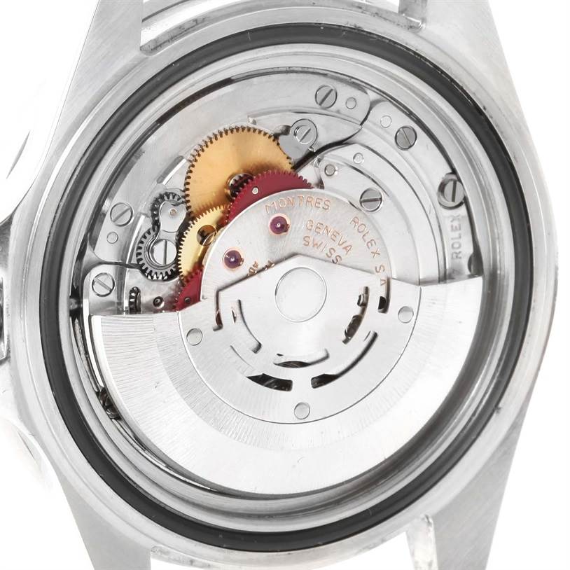 This image shows the intricate inner mechanism of a Rolex GMT-Master 16710 Men's Stainless Steel Black Dial 16710 Men's Stainless Steel Black Dial watch, viewed from the back.